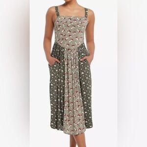Thorn & Fable green mushroom floral whimsigoth midi dress Women’s sz M